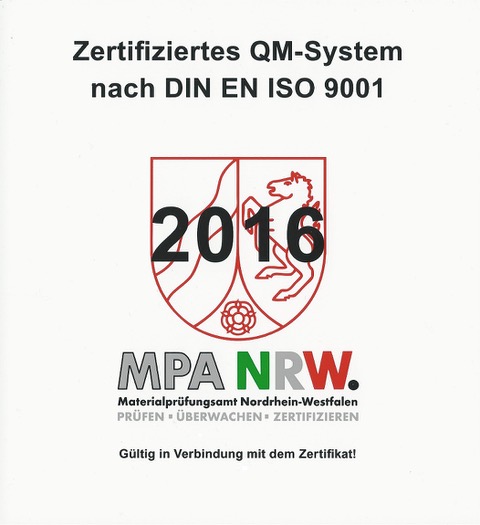 Zertifiziertes Qualitätsmanagmentsystem nach DIN EN ISO 9001